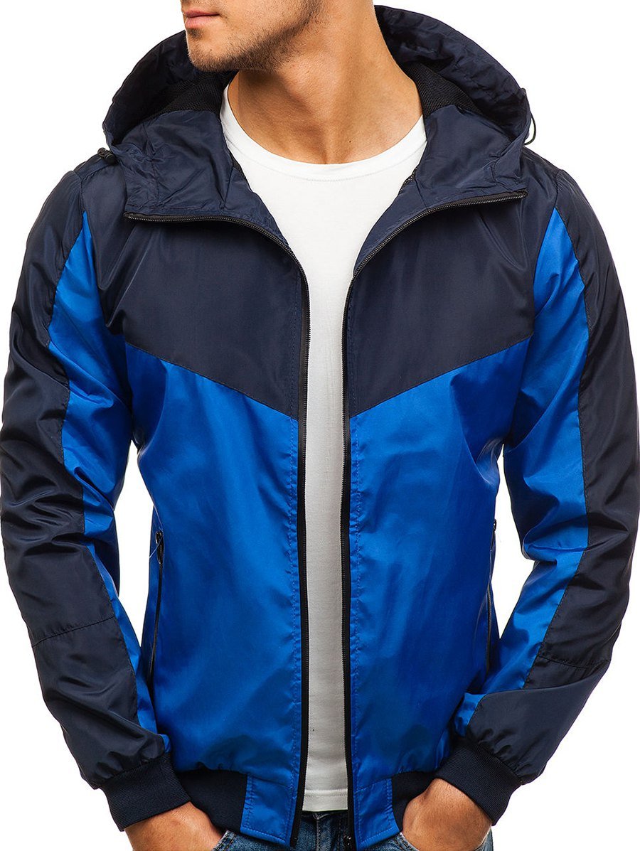 Color Block Zip Fly Outdoor Hooded Jacket