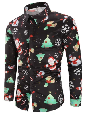 Snowflakes Santa Candy Printed Christmas Shirt