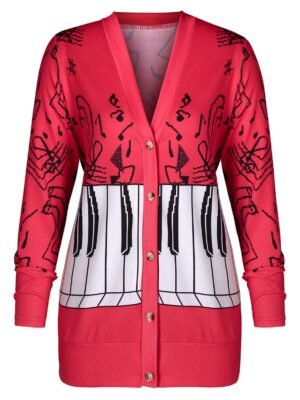 Plus Size Musical Notes Print Coat