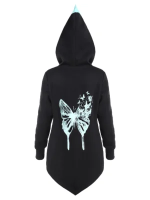 Asymmetric Colorblock Butterfly Print Hoodie