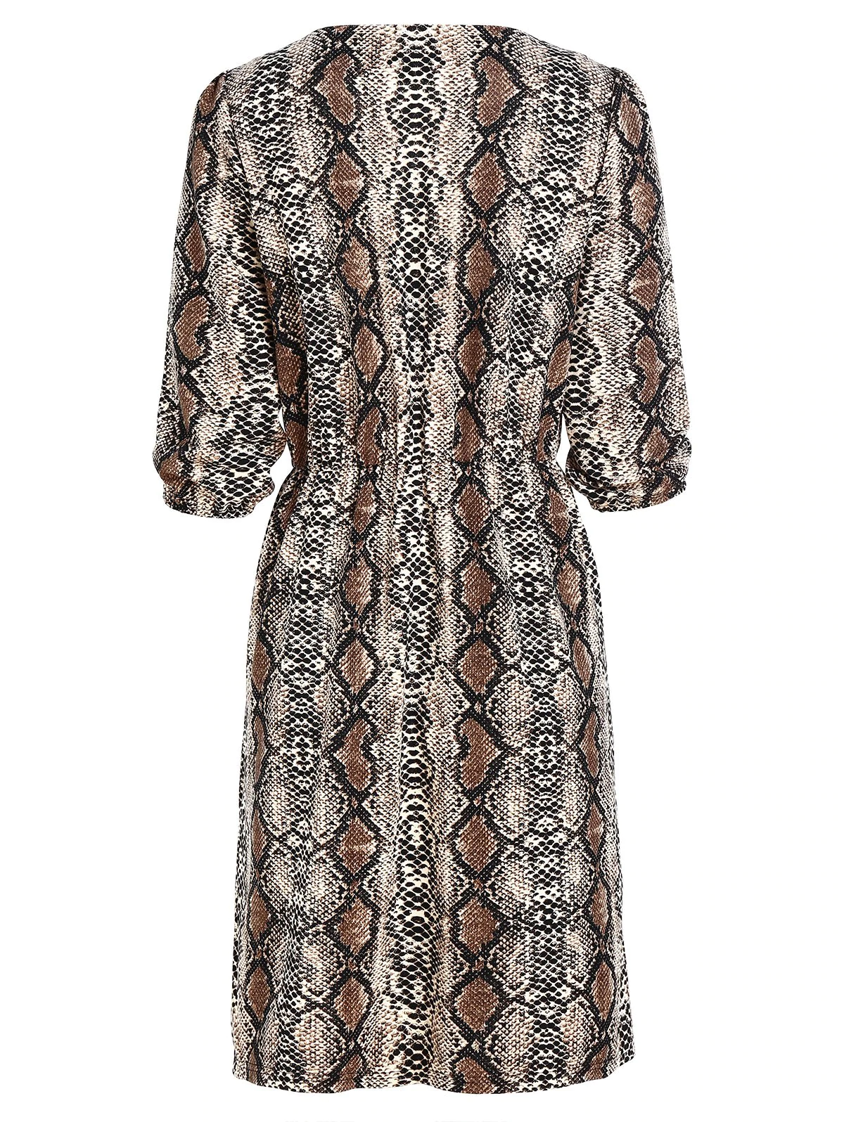 V Neck Button Snake Print Dress