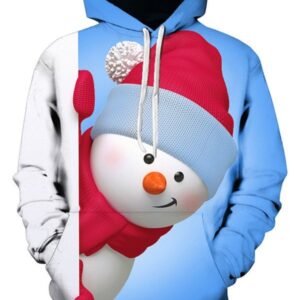 Snowman 3D Print Kangaroo Pocket Christmas Hoodie