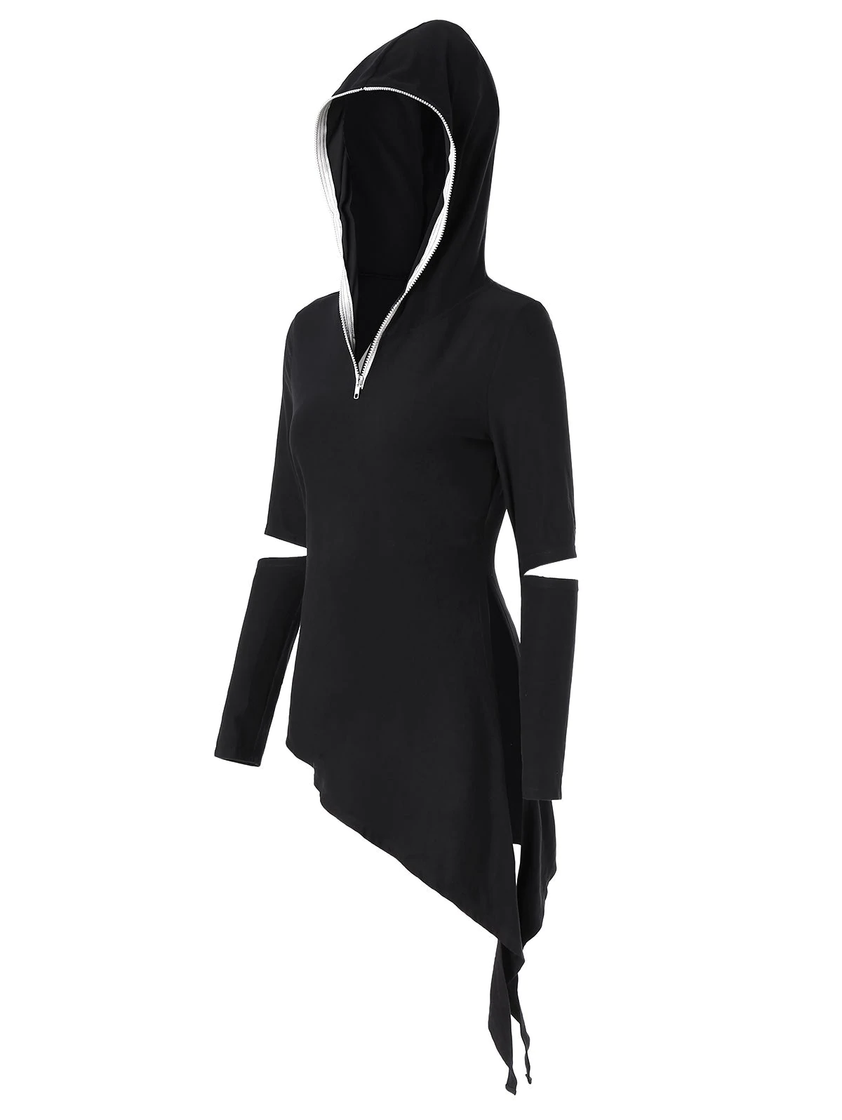 Asymmetrical Cut Out Zip Embellish Punk Hoodie