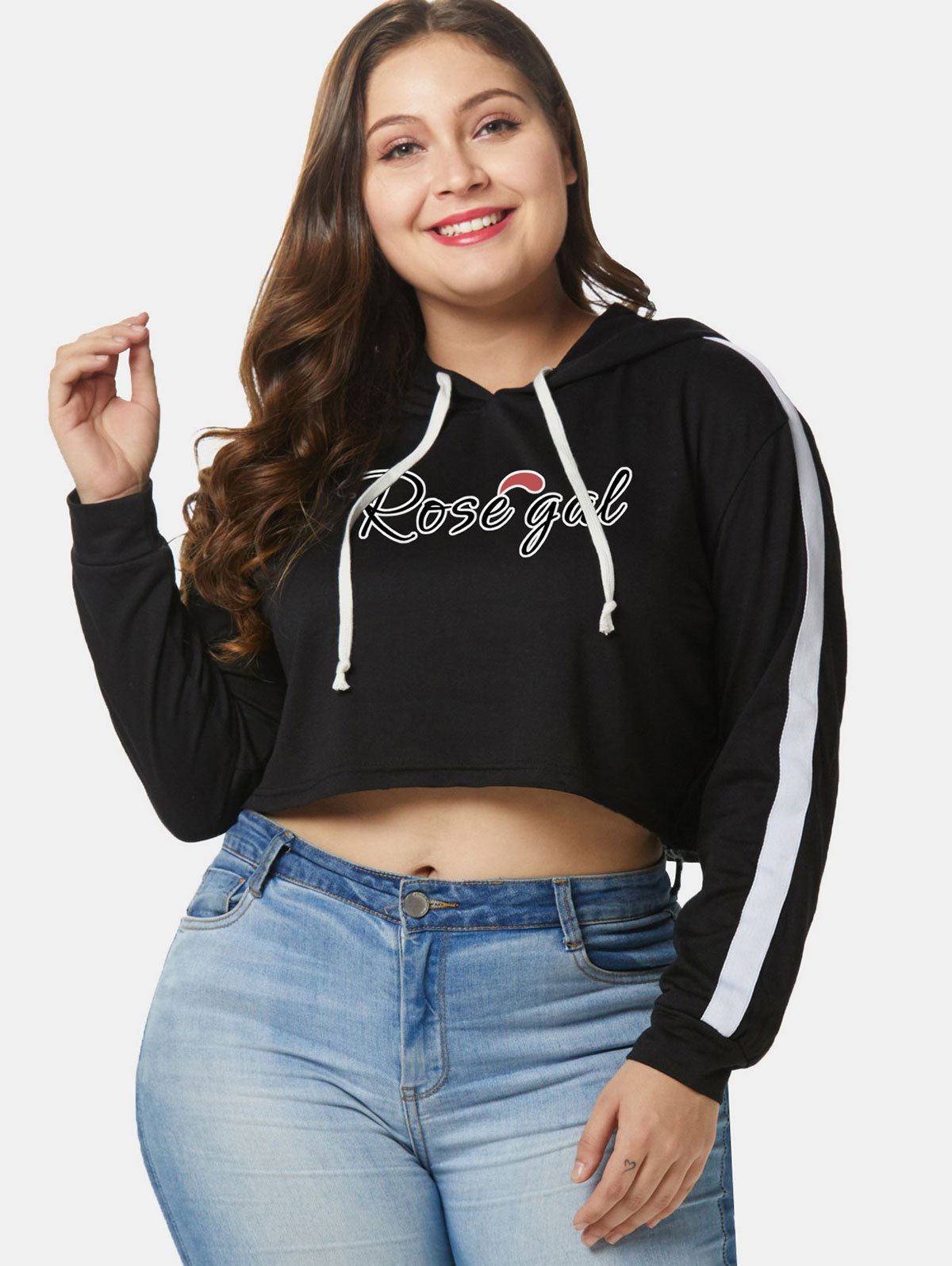 Plus Size Pullover Letters Cropped Hoodie