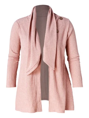 Plus Size Button Detail Ribbed Tunic Cardigan
