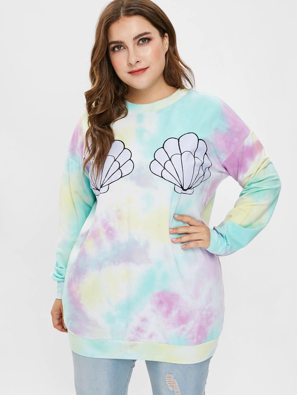 Tie Dye Shell Pattern Plus Size Sweatshirt