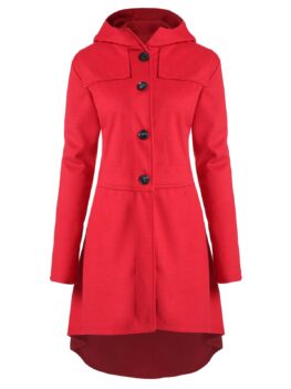 Plus Size Asymmetric Button Fly Hooded Coat