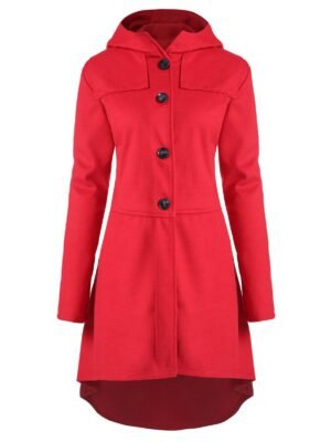 Plus Size Asymmetric Button Fly Hooded Coat
