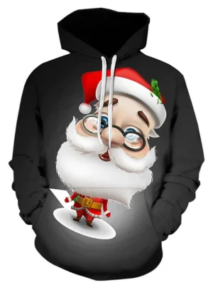 3D Cartoon Santa Claus Printed Pullover Hoodie