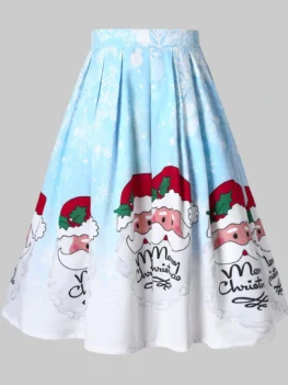 Plus Size Santa Clause Print Christmas Skirt