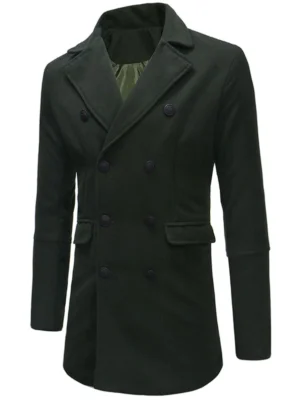 Double-breasted Flap Pocket Woolen Coat
