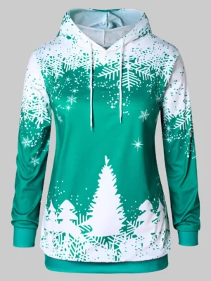 Plus Size Christmas Tree Print Hoodie