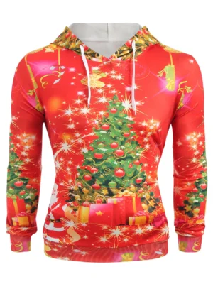 Christmas Tree Print Long Sleeve Hoodie
