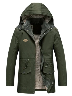 Draw String Waist Zip Fly Hooded Jacket