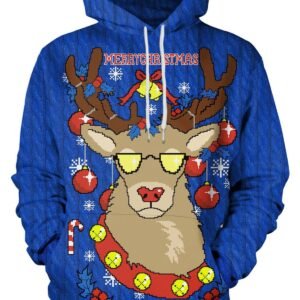 Drawstring Christmas Elk Print Hoodie