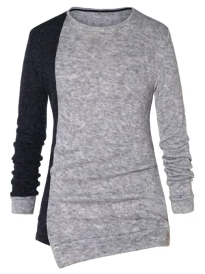 Asymmetric Color Block Pullover Sweater
