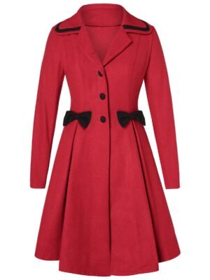 Plus Size Buttons Bowknot Skirted Coat