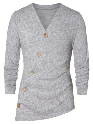 Asymmetric Button Up Solid Cardigan