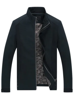 Casual Solid Pouch Pocket Zipper Up Jacket