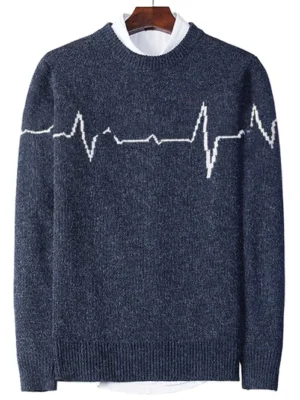 Electrocardiogram Pattern Pullover Knit Sweater