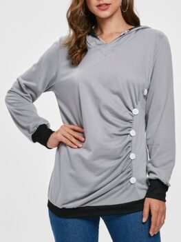 Printed Panel Button Pullover Hoodie