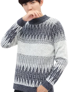 Geometric Pattern Soft Pullover Knit Sweater