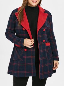 Plus Size Lapel Plaid Double Breast Coat