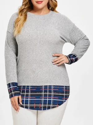 Plus Size Patchwork High Low Tunic Knitwear