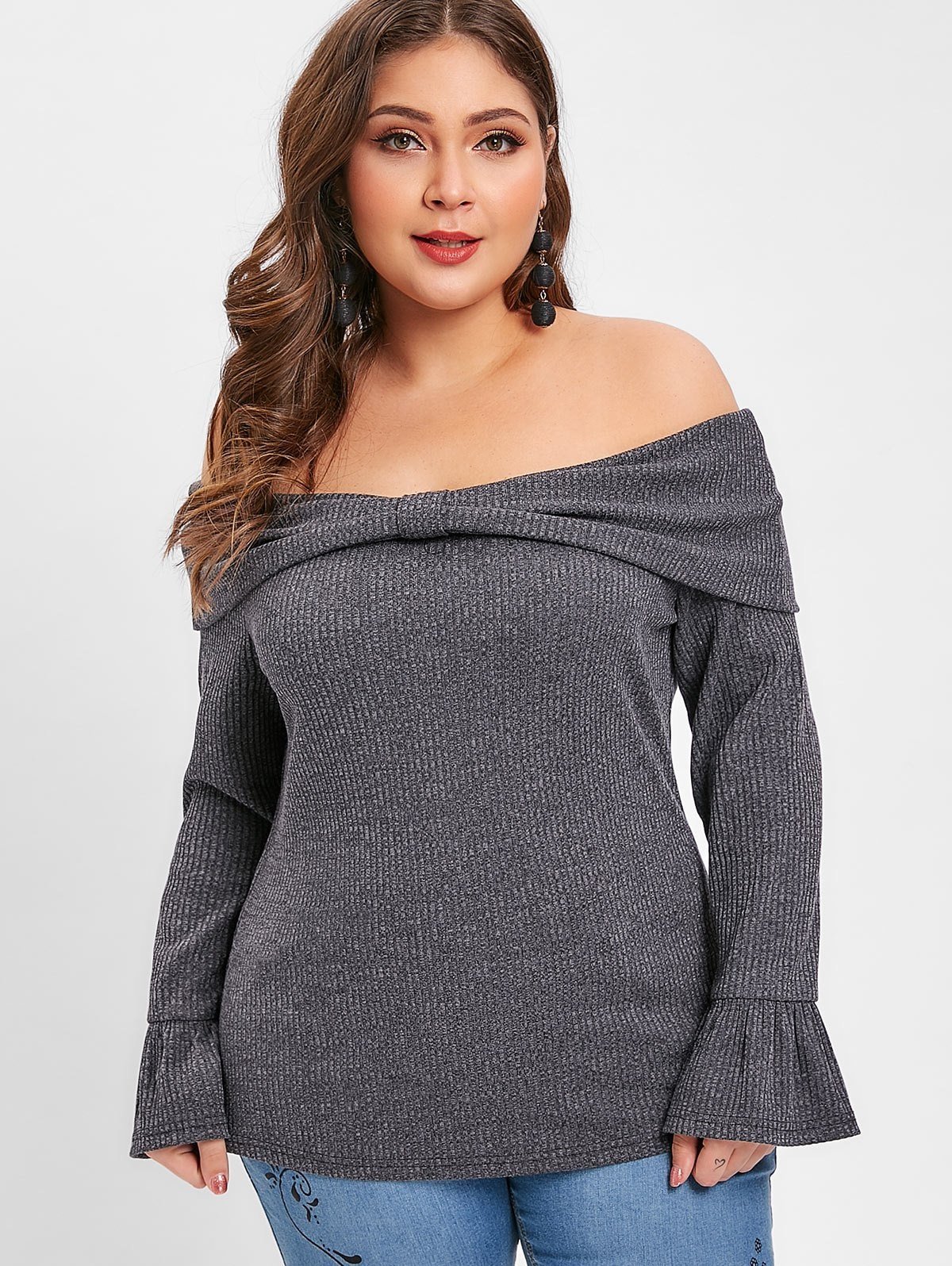 Plus Size Off Shoulder Knitwear