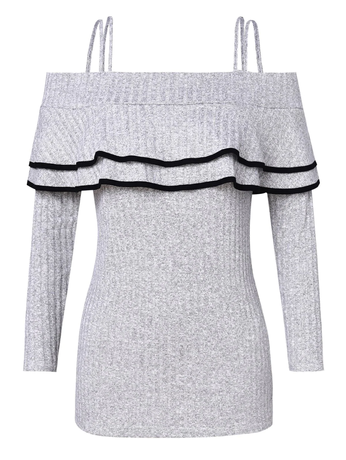 Plus Size Cold Shoulder Ruffled Knitwear Plus Size Cold Shoulder Ruffled Knitwear