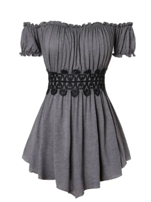 Plus Size Lace Insert Off The Shoulder T Shirt