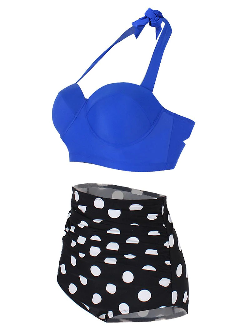 Polka Dot Ruched Halter Bikini Set
