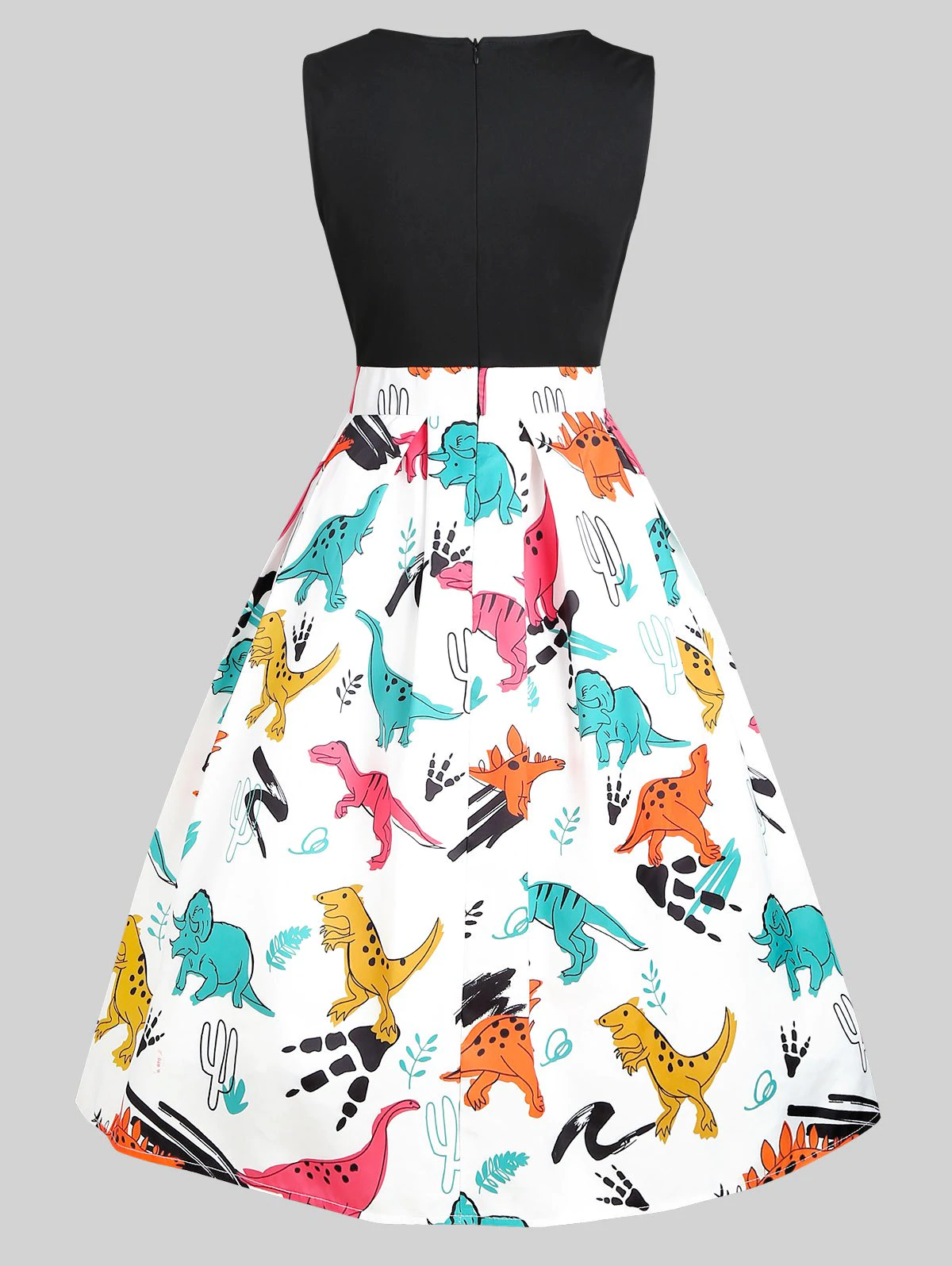 Round Neck Dinosaur Print Flare Dress