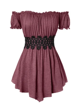 Applique Off The Shoulder Asymmetric Tee