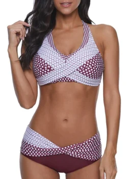 Twisted Polka Dot Halter Bikini Set