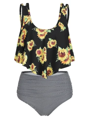 Sunflower Striped Ruched Tankini Set