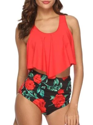 Floral Print Overlay Tankini Set