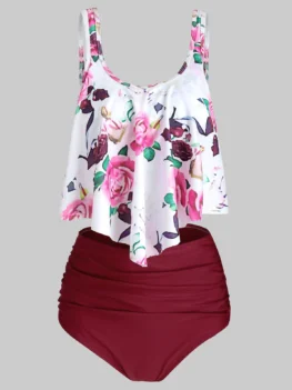 Floral Printed Overlay Tankini Set