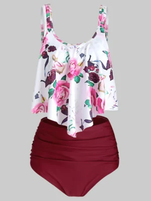 Floral Printed Overlay Tankini Set