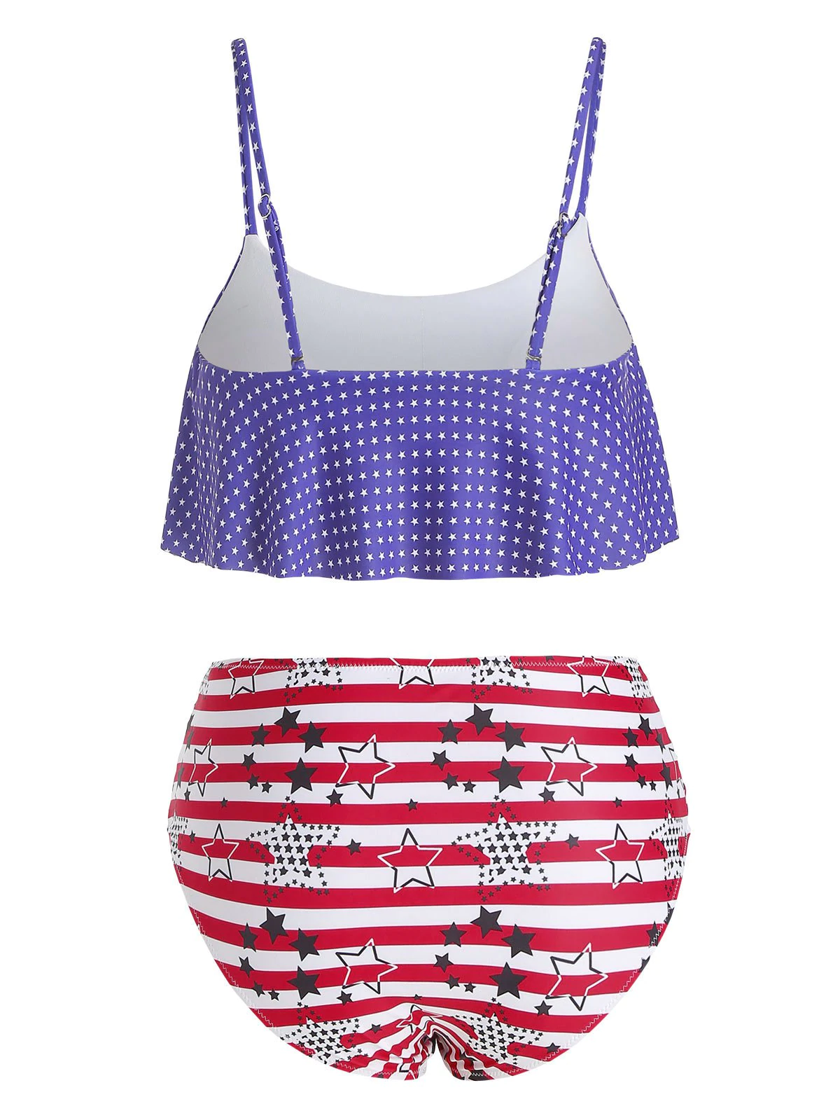 Plus Size American Flag Print Ruffle Bikini Set