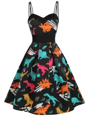 Dinosaur Print Dual Strap Dress