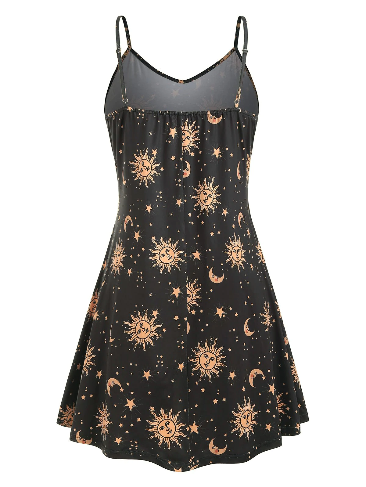 Sun Stars Moon Print Plus Size Trapeze Dress