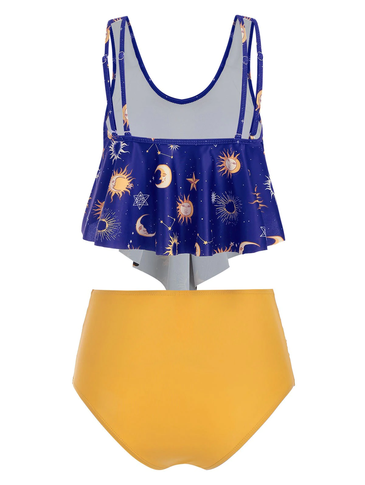 Sun Stars Moon Flounce Runched Tankini Swimsuit