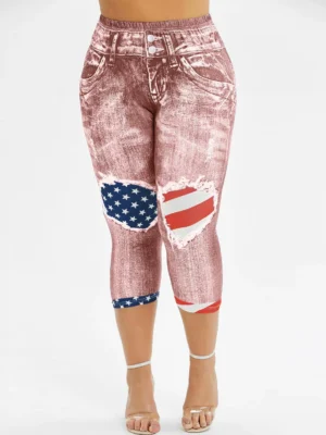 American Flag 3D Printed Skinny Capri Plus Size Jeggings