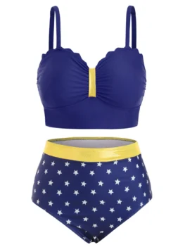 American Flag Stars Scalloped Plus Size Bikini Swimsuit