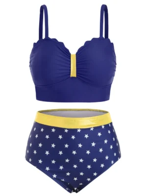 American Flag Stars Scalloped Plus Size Bikini Swimsuit