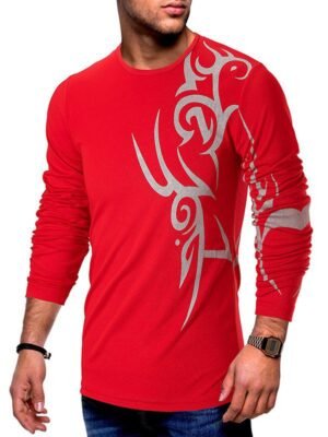 Tattoo Print Mesh Long Sleeves Casual T-shirt