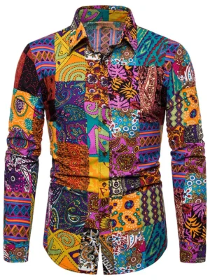 Ethnic Floral Print Long Sleeves Shirt
