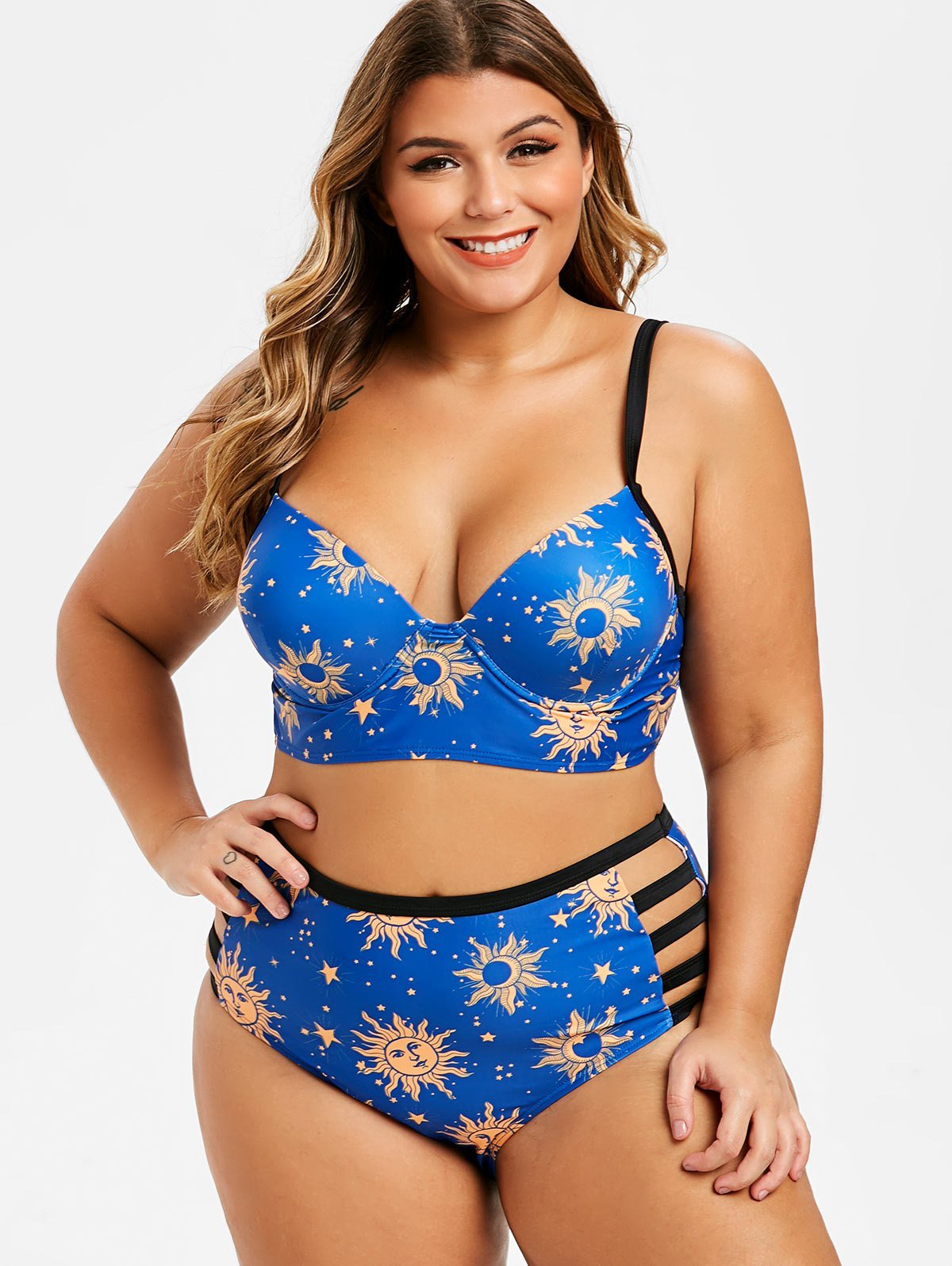 Plus Size Sun and Star Ladder Cutout Bikini Swimsuit