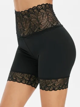 High Waist Lace Insert Short Leggings